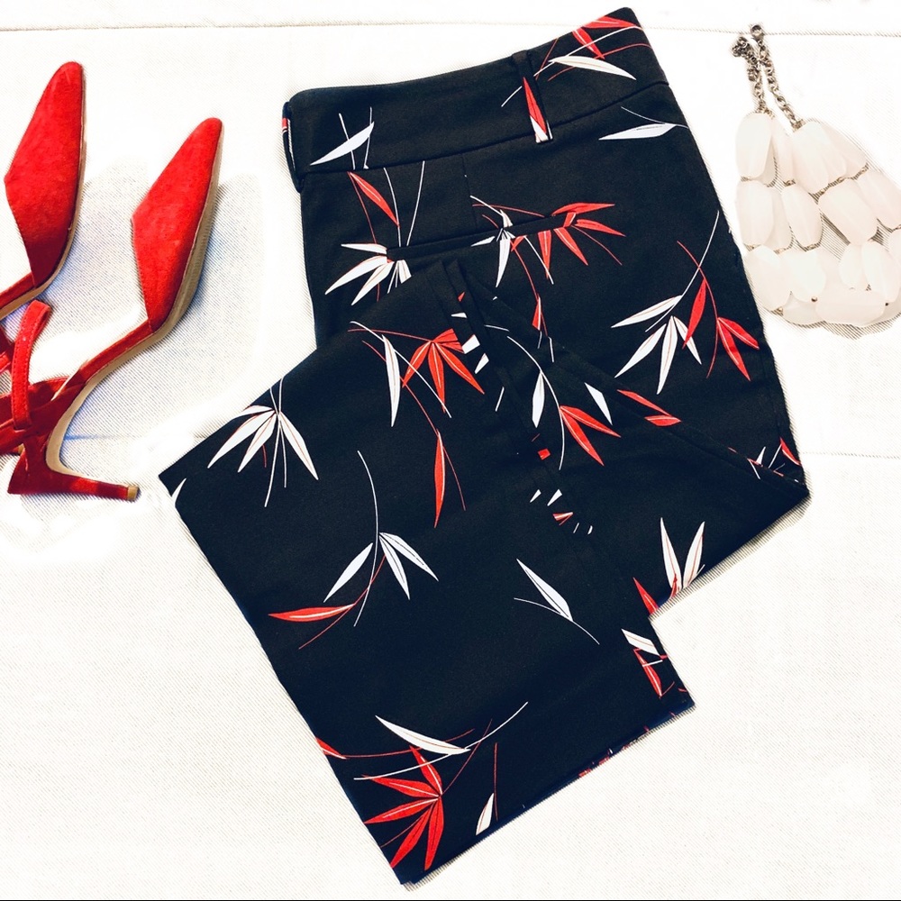 Ann Taylor Black Pants with Red Leaves 16